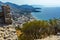A view from the Norman castle ruins on the Mesa above the town of Cefalu, Sicily along the shoreline of the new town