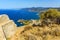 A view from the Norman castle ruins on the Mesa above the town of Cefalu, Sicily towards Messina