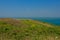 View on the North sea from the green fields on the cliffs of the Opal coast