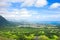 View of Oahu from top of Pali Lookout towards ocean