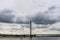 View at Oberkasseler bridge over Rhine river in Dusseldorf, Germany.