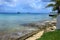 A view of the ocean along a rocky beach in Cozumel