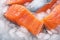 view Oceanic freshness Close up of raw salmon fillets on a bed of ice