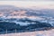 View from Ochodzita hill above Koniakow village in Silesian Beskids mountains in Poland during freezing winter morning