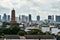 view of octagonal pagoda and buildings in Bangkok,Thailand.