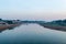 View of Oder river from border bridge between Poland and German.