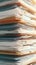 view of office documents Close up clipped together, stacked neatly
