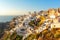 View on Oia on Santorini island during sunset, Cyclades, Greece