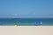 View of olas beach in Fort Lauderdale with oil tanker in the background