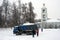 View of old church in Tsaritsyno park. A truck full of snow.