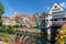 View of the old city center of Tuebingen on the Neckar River