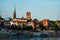 View of Old City of Torun. Vistula (Wisla) river against the backdrop of the historical buildings of the medieval city