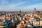 View of the old city of Wroclaw in Poland, bird eye view of colorful roofs of old town