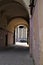 View from the old courtyard to the street and columns of the Kazan Cathedral.