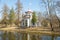 View of the old Creaking Chinese arbor in the sunny May afternoon. Tsarskoye Selo, Russia