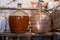 View of old fashioned wine cellar with glass storage for wine during fermentation process