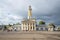 View of the old firehouse building with the watchtower. Susaninskaya square in the historic centre of Kostroma