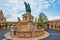 View on the Old Fisherman Bastion in Budapest. Statue Saint Istvan