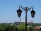 View at Old Historical Lamp with National Football Stadium at Background, Warsaw, Poland