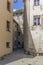 View of the old houses in the alpine village of Poschiavo in Switzerland during spring