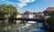 View of old houses and the Regnitz River in the city center of Bamberg, Germany