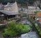 View of old houses and a river in the town of Fougeres