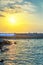 View from old Jaffa to the seaport at sunset