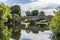 A view of an old medieval bridge over the River Ure on the outskirts of Ripon, Yorkshire, UK