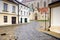 View of the old paved street in the historical centre leading to the St. Nicholas Church. Znojmo, Czech Republic, South Moravia, E