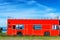 View of an old red bus in Astoria, Oregon