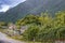 View of the old road and station of the village of ax-les-thermes. Ariege France