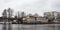 View of an old ship moored in the Liben port of Prague