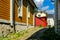 View for old street in Porvoo with wood color houses