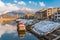 View of  old town along the lake in the center of Srinagar during winter evening , Srinagar , Kashmir , India