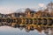 View of  old town along the lake in the center of Srinagar during winter evening , Srinagar , Kashmir , India