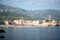 View of old town Budva with city beach, Montenegro. The resort city located in Budva Riviera of Adriatic Sea for poster