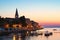 View of the old town of Porec in the evening