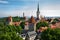 View of the Old Town of Tallinn from St. Olaf`s Church Tower. Tallinn, Estonia.