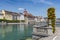 View of the old town with Town Hall and Reuss river in Lucerne, Switzerland