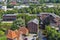 View from the old water tower of the historic Hanseatic city of Lueneburg, Germany, to an old factory near the river Ilmenau