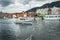 View of old wooden houses and wharf in Bryggen. Bergen