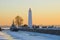 View of the old wooden lighthouse, evening. Kronstadt, Russia