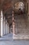 View of one of the Basilica Palladiana arcades and staircase in Vicenza, Veneto region of Italy