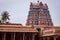 View of the one of the towers of Jambukeswarar Temple, Thiruvanaikaval which represent element of water. Focus set on temple tower