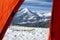 The view from the orange tent on mountains of Nepal