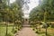 View of the orangery with a round roof in the Royal Botanic Garden of Sri Lanka