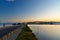 View of Orbetello in lagoon on peninsula Argentario at sunrise. Italy