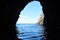 View out of an ocean cave.