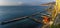 The view out from the seafront of Sorrento, Italy towards the Bay of Naples and Mount Vesuvius