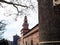 View of outer wall of Sforza Castle in spring